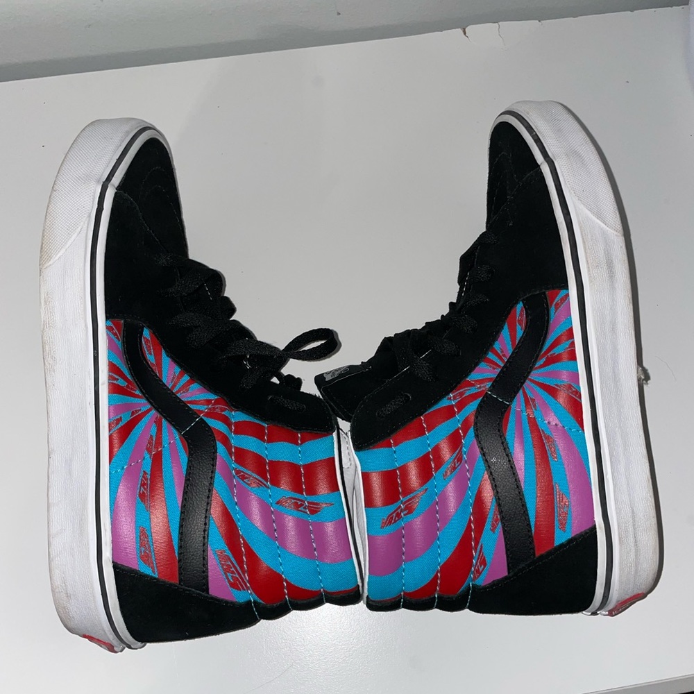 Blue and Red tie dye High Top Vans